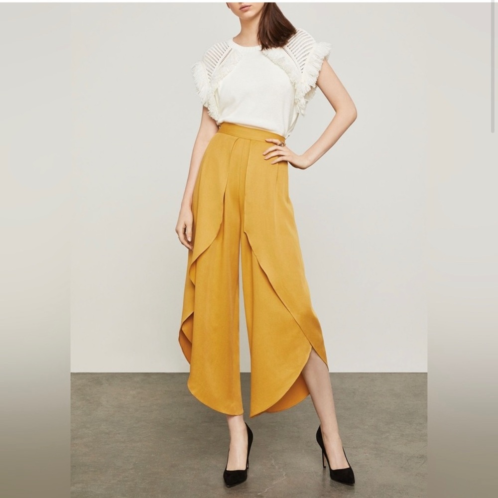 Bcbg MaxAzria Honey Wide Leg Ruffle Asymmetrical Drape Layered Pants